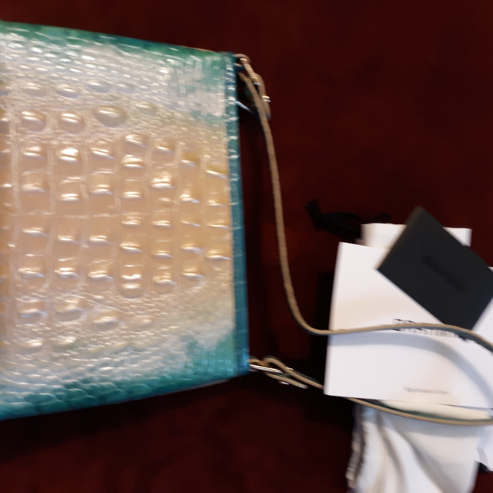 Brahmin LORELEI Teal and Cream Croc-Embossed Crossbody - Picture 2 of 3